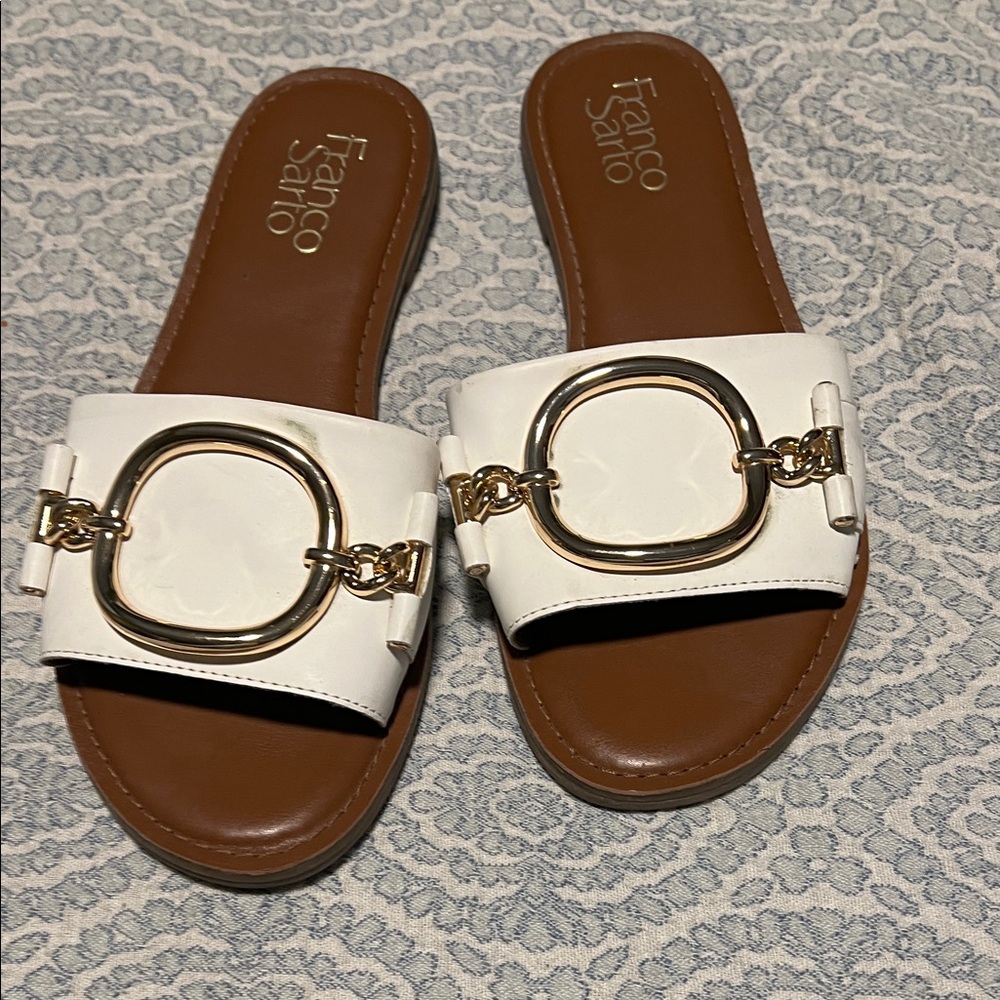 Franco Sarto White and Gold Slide Sandals